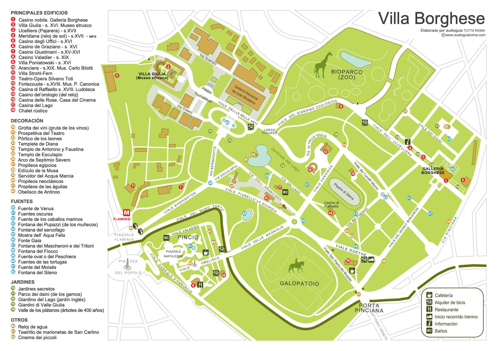 Mapa detallado de Villa Borghese