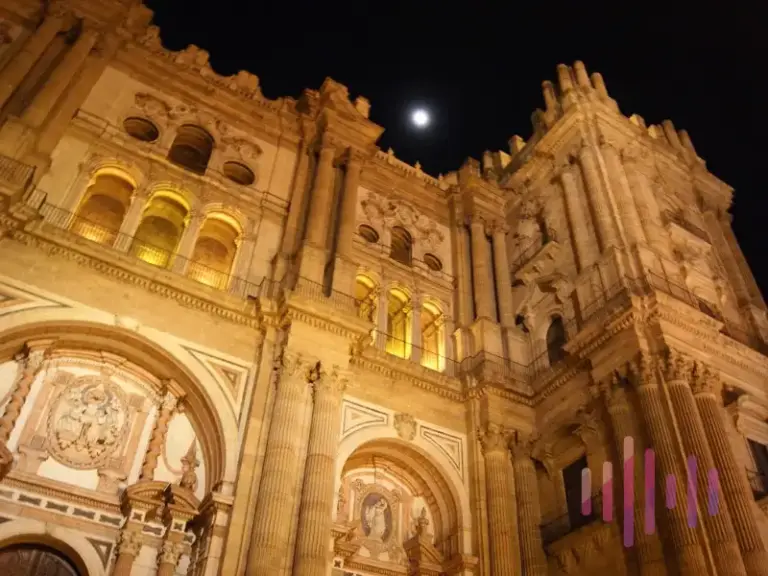 Nighttime photo of the Cathedral of the Incarnation of Málaga