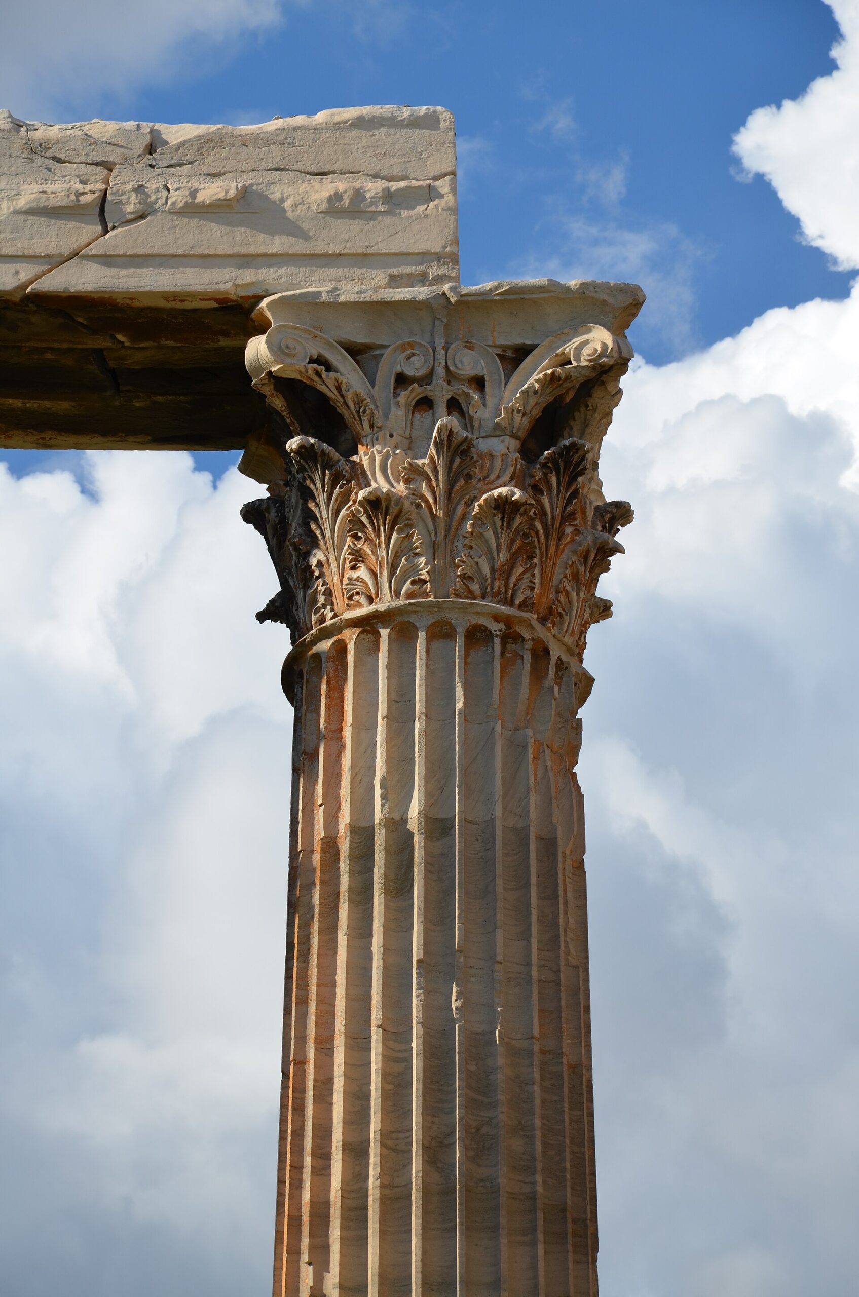 Close-up of a Corinthian capital with acanthus leaves on a column of the Temple of Olympian Zeus