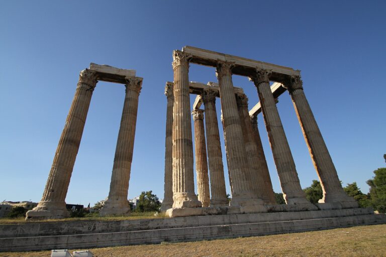The surviving Corinthian columns of the Temple of Olympian Zeus in Athens seen from the southeast corner