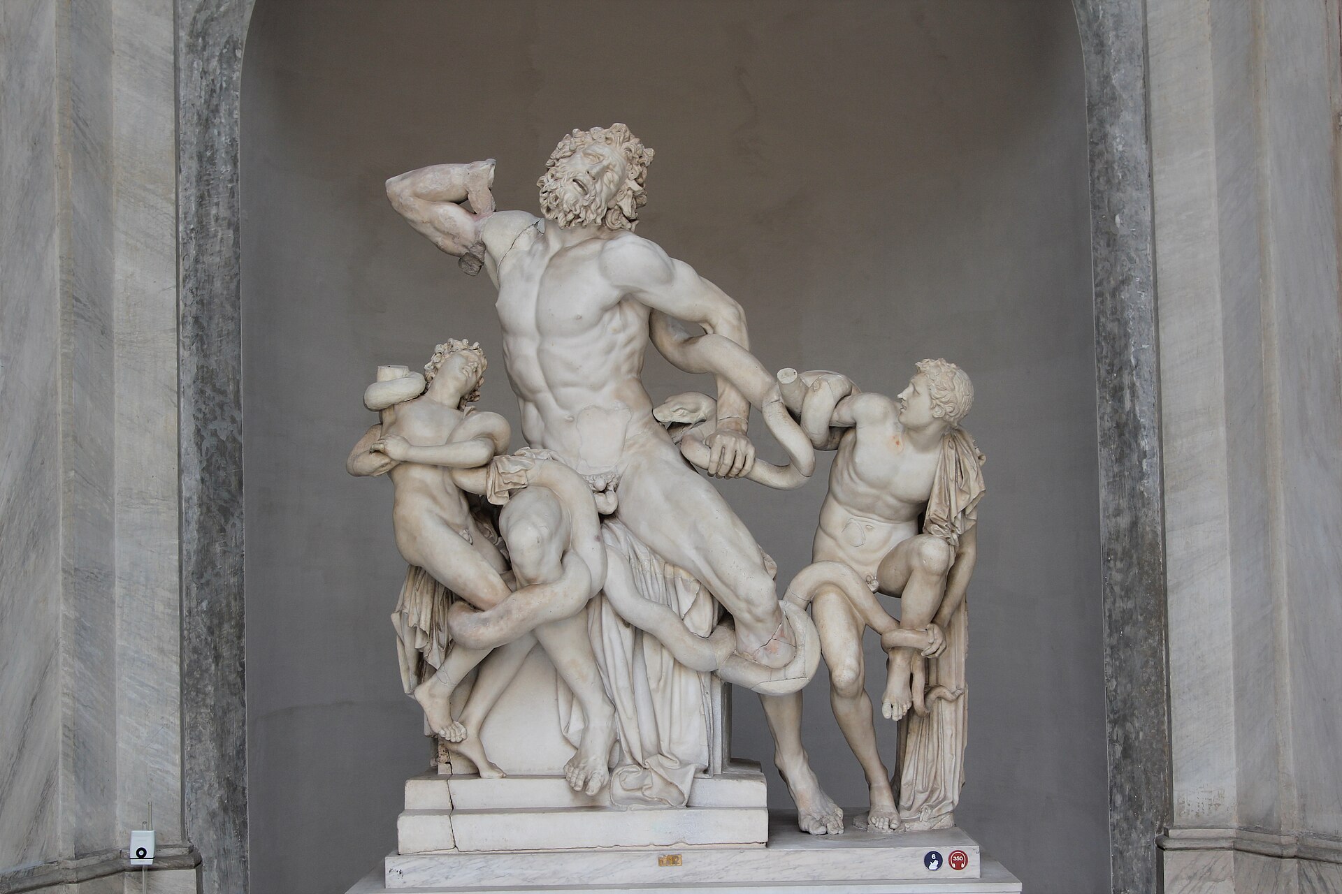 The Laocoon sculptural group, showing the Trojan priest and his two sons caught by sea serpents