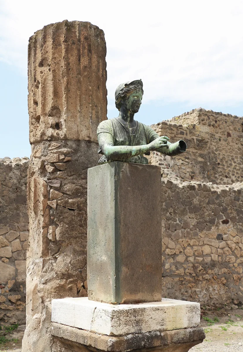 Copy of the bronze bust of Diana on a pillar in the Sanctuary of Apollo in Pompeii