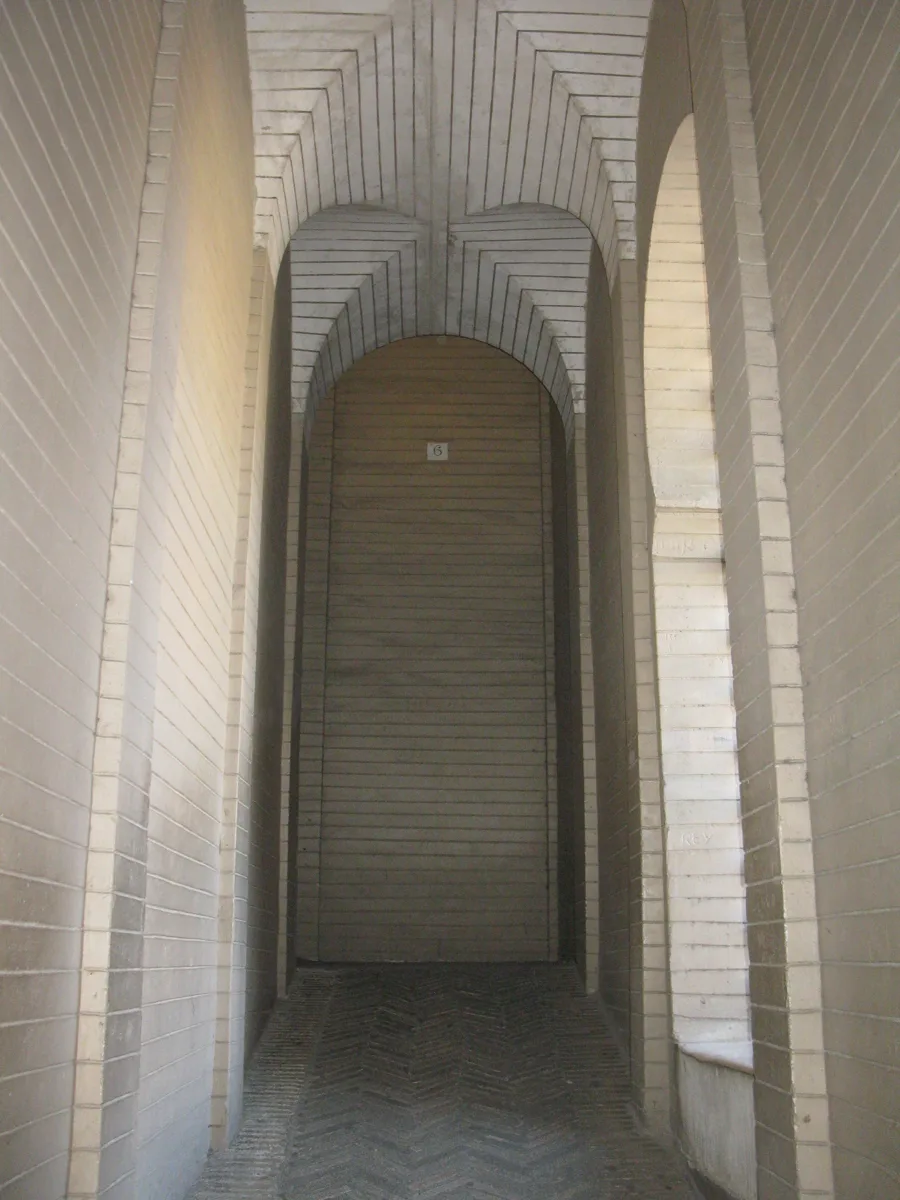 One of the brick ramps inside the Giralda, a wide sloping passage with a vaulted ceiling and no steps